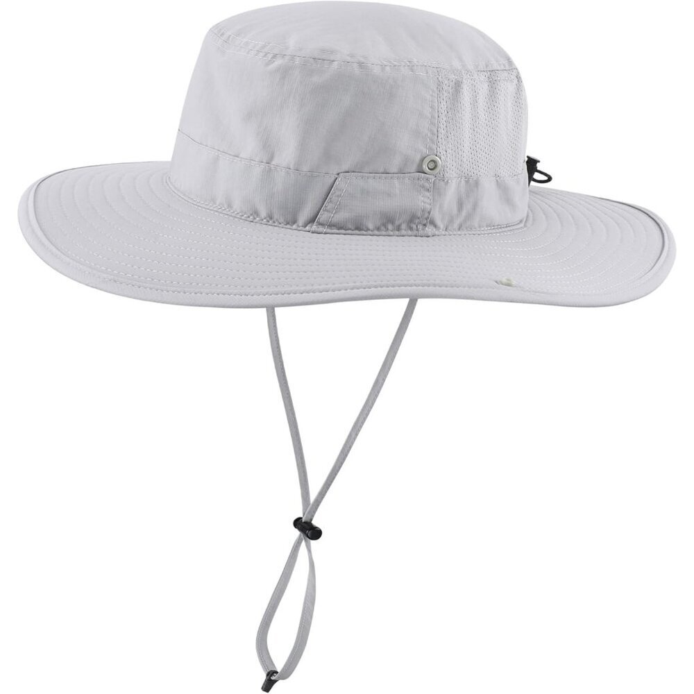 Unisex Light Grey 100% Nylon Wide Brim Boonie With Chin Strap Classic Bucket Hat